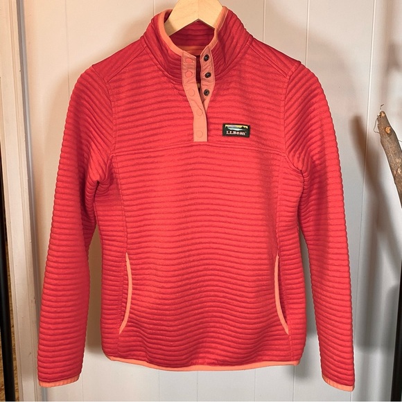 L.L. Bean Tops - LL Bean Airlight Knit Pullover Sweater Snap Logo Quilted Pink Lightweight Pocket